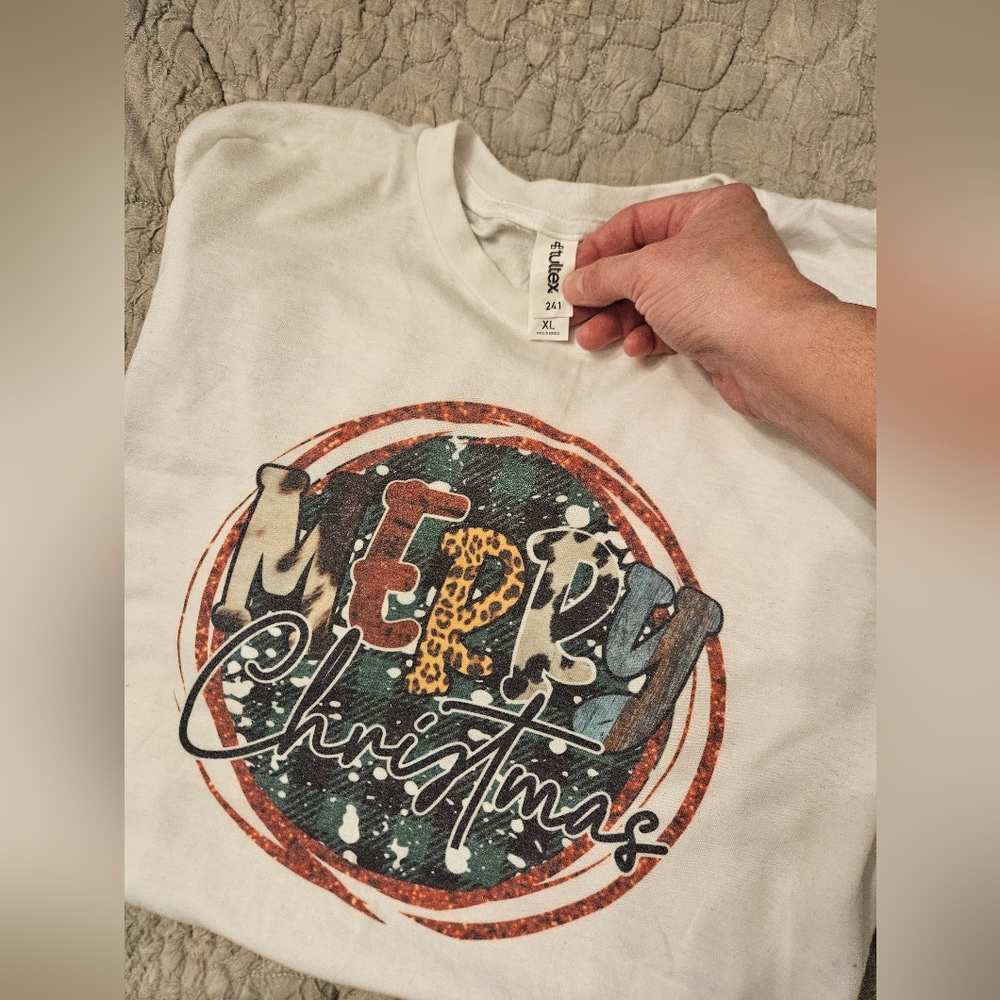 Tultex White Merry Christmas Short Sleeve Tee